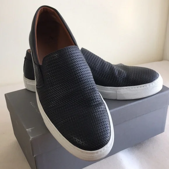 Aquatalia Sz 11 slip on sneakers woven black leather Weatherproof Made in Italy - Picture 9 of 10
